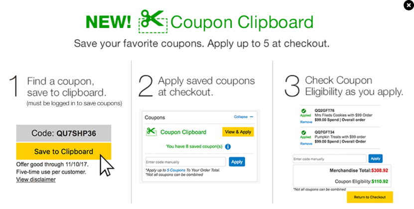 Increasing ecommerce conversion rate tip: Quill's coupon clipboard strategy