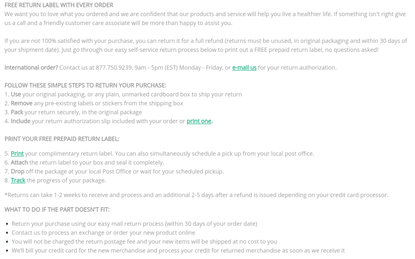 Good return policy helps to reduce cart abandonment