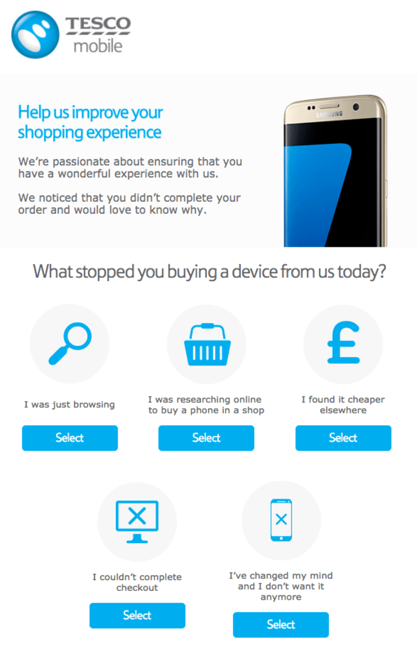 Tesco's abandoned cart email