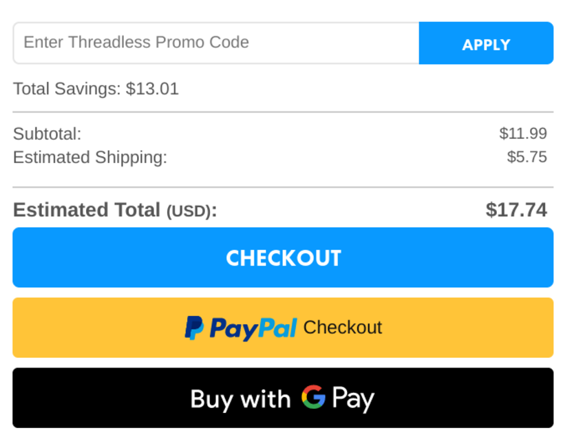 Threadless displays shipping fee right off the bat to reduce cart abandonment