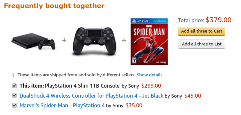 Increasing AOV strategy - Cross-selling: Amazon's frequently bought together products
