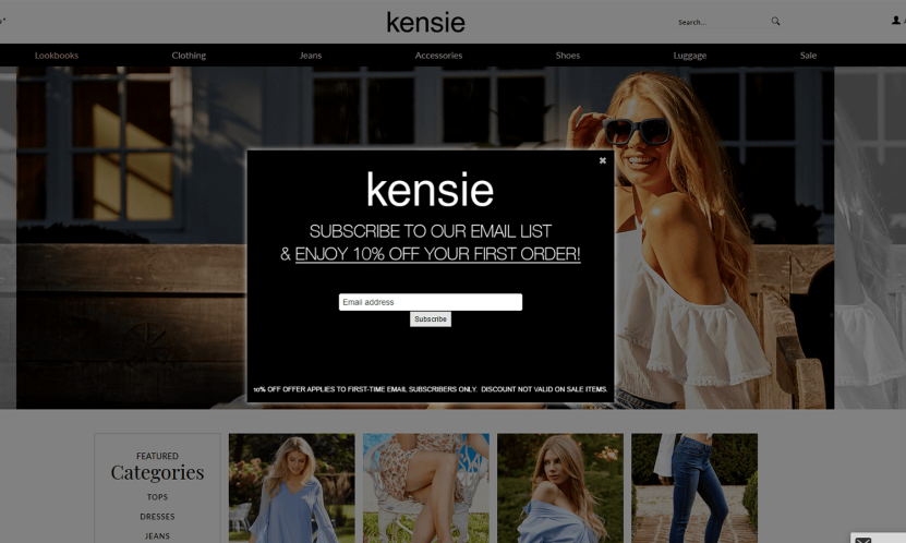 eCommerce coupons and discounts examples: Kensie's follower only discount