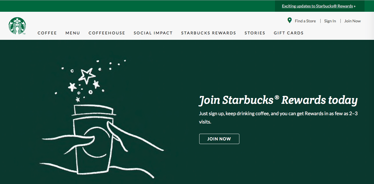 Starbucks customer loyalty program sign up page