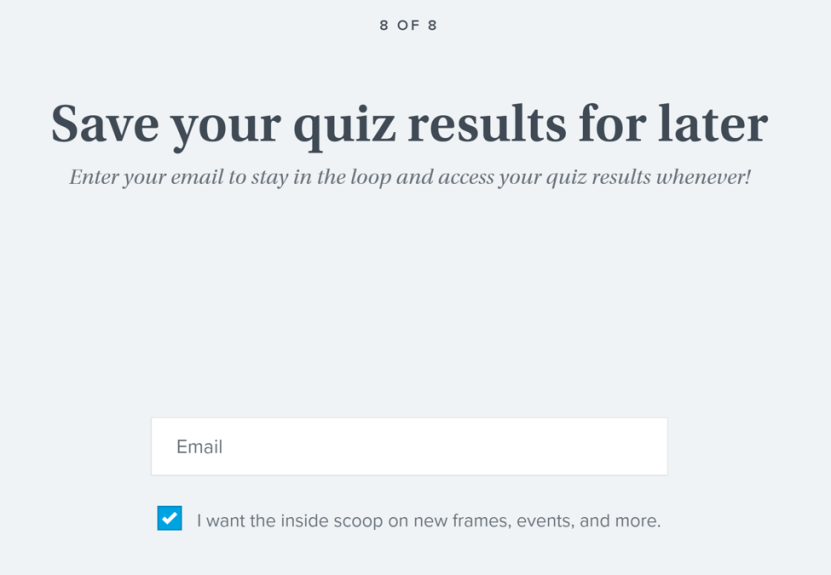 How to use quiz in eCommerce: Warby Parker's quiz