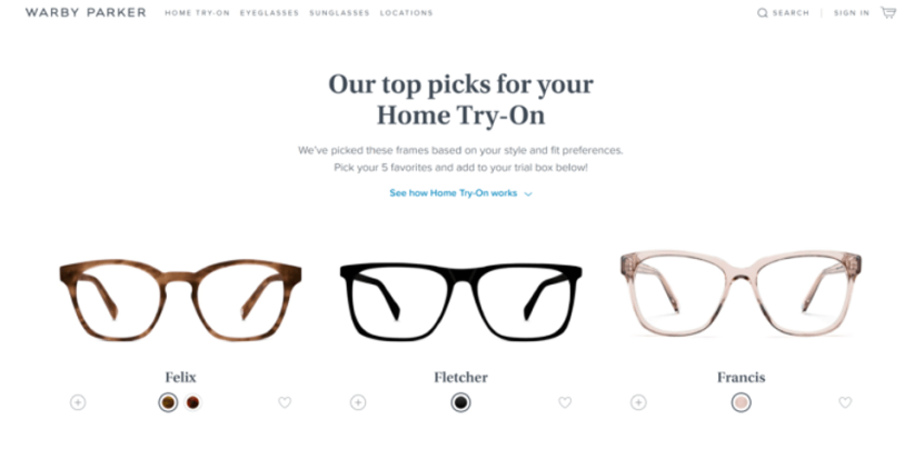 How to use quiz in eCommerce: Warby Parker's remarketing strategy