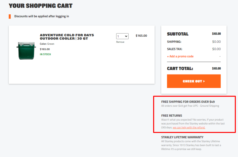 Ecommerce shipping best practices: Make the cost of the shipping obvious