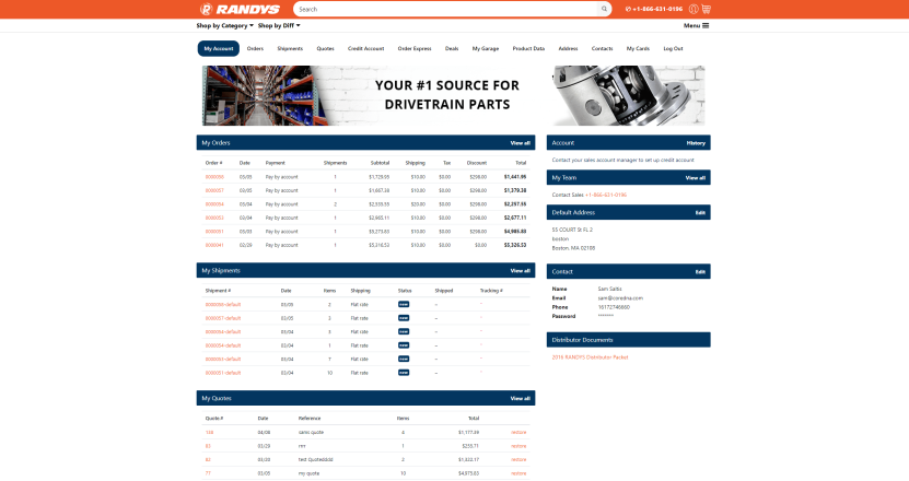 Randys digital transformation: Account dashboard