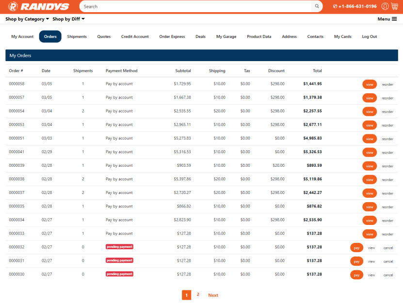 Randys digital transformation: Order history