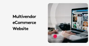 Person typing on laptop with multivendor eCommerce website on screen.
