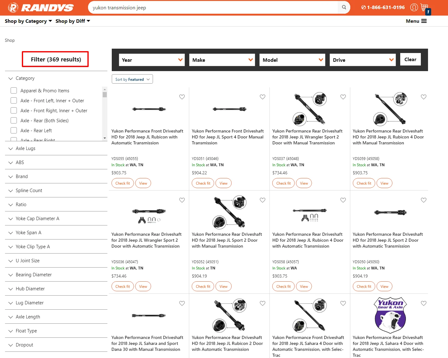 Yukon transmission products search results for Jeep on Randys website.
