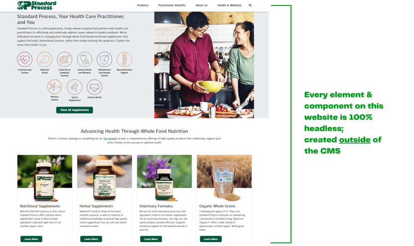 Custom CMS: Standard Process uses headless architecture on their website