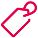 Red abstract design of a price tag icon on a black background.