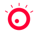 Red abstract eye design with circle and lines on white background
