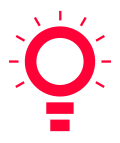 Red lightbulb icon symbolizing an idea on white background