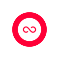Red infinity symbol inside a circle on a white background