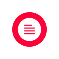 Red circle icon with horizontal text lines on a white background