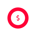 Red dollar symbol inside a red circle on a white background