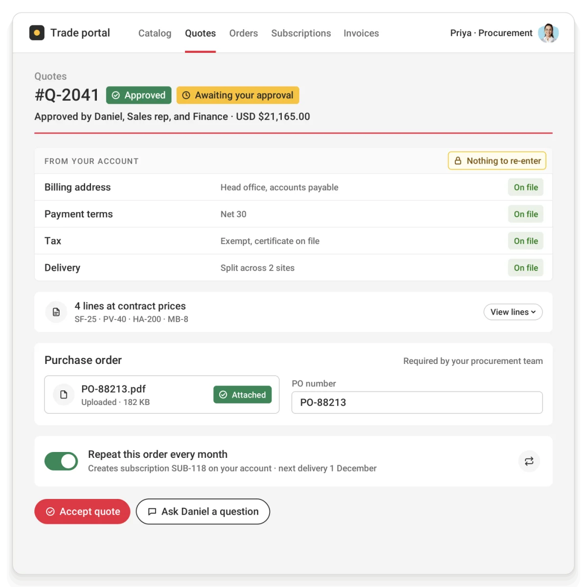 Customer approval and PO