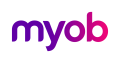 MYOB logo in purple and pink gradient on white background
