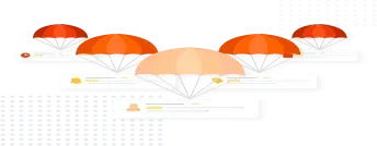Graphic showing email icons with parachutes, symbolizing secure email delivery.