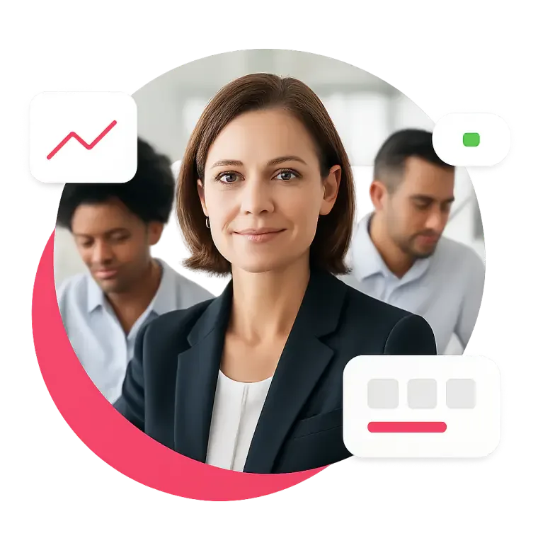 Business meeting with professionals analyzing data, woman in focus.