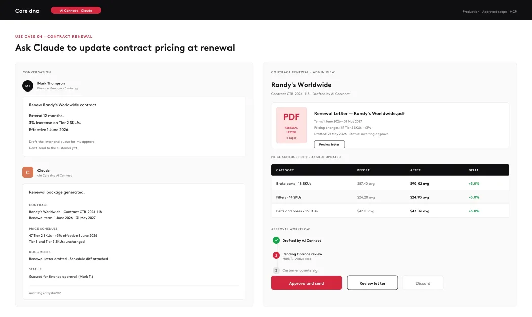 Ask Claude to update contract pricing at renewal