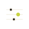 Audio settings icon with three horizontal sliders in white and green.