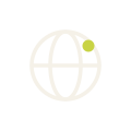 White globe icon with green dot on transparent background